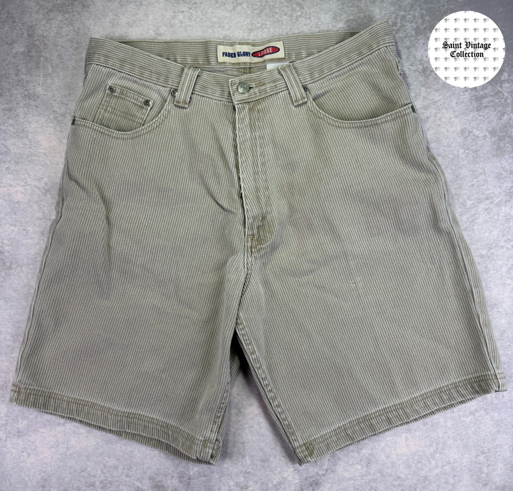 90s Vintage Faded Glory Loose Fit Tan Corduroy Shorts Size 34